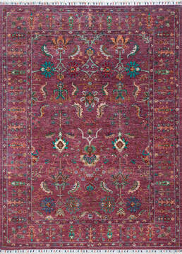 Afghan Chobi Purple Rectangle 5x7 ft Wool Carpet 147908