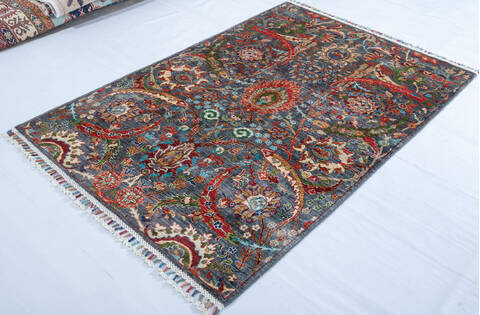 Chobi Grey Hand Knotted 42 X 61 Area Rug 700-147911 Image 2