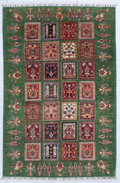 Chobi Green Hand Knotted 4'2" X 6'4"  Area Rug 700-147921