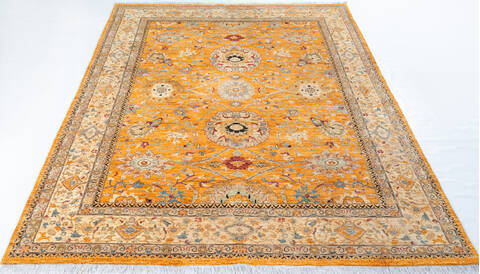 Chobi Yellow Hand Knotted 82 X 100 Area Rug 700-147922 Image 1