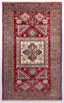 Afghan Kazak Red Rectangle 4x6 ft Wool Carpet 147929