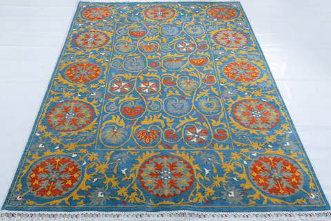 Chobi Light Blue Hand Knotted 61 X 90 Area Rug 700-147948 Image 1