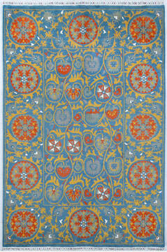 Chobi Light Blue Hand Knotted 6'1" X 9'0"  Area Rug 700-147948