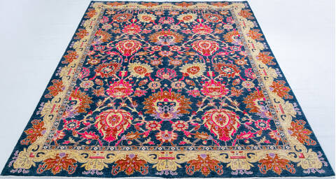 Chobi Blue Hand Knotted 82 X 101  Area Rug 700-147952 Image 1