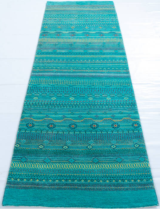 Chobi Green Runner Hand Knotted 27 X 86 Area Rug 700-147960 Image 1