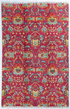 Chobi Red Hand Knotted 6'0" X 9'1"  Area Rug 700-147964