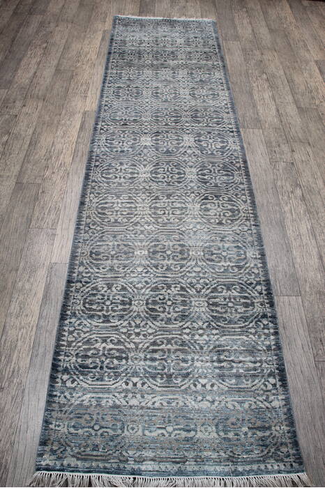 Geometric Blue Runner Hand Knotted 26 X 910 Area Rug 905-147968 Image 5