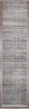 Indian Geometric White Runner 10 to 12 ft Wool and Raised Silk Carpet 147969
