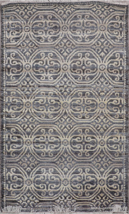 Geometric Grey Runner Hand Knotted 26 X 41 Area Rug 905-147970 Image 0