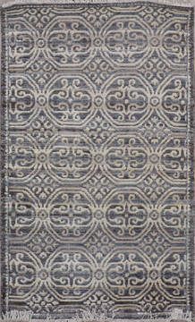 Indian Geometric Grey Runner 6 ft and Smaller Wool and Raised Silk Carpet 147970