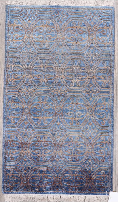 Geometric Blue Runner Hand Knotted 26 X 40 Area Rug 905-147971 Image 0