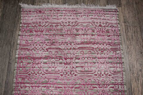 Geometric Grey Runner Hand Knotted 26 X 60 Area Rug 905-147972 Image 4