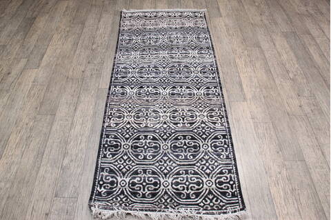 Geometric Black Runner Hand Knotted 26 X 60 Area Rug 905-147973 Image 1