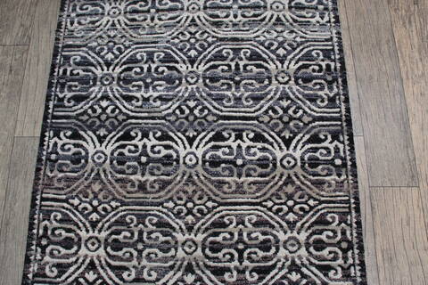 Geometric Black Runner Hand Knotted 26 X 60 Area Rug 905-147973 Image 3