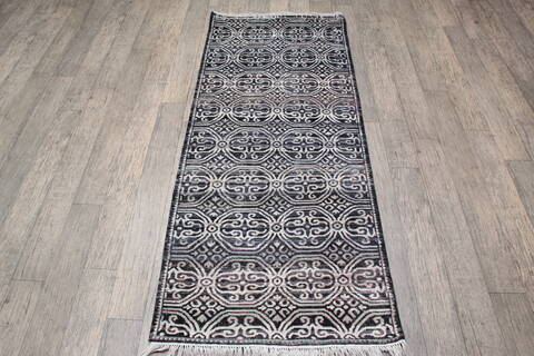 Geometric Black Runner Hand Knotted 26 X 60 Area Rug 905-147973 Image 6