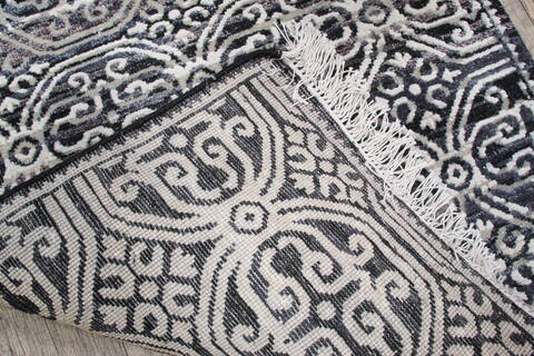Geometric Black Runner Hand Knotted 26 X 60 Area Rug 905-147973 Image 7