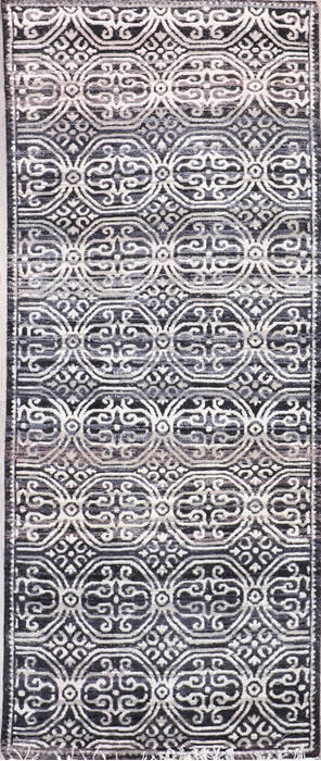 Geometric Black Runner Hand Knotted 26 X 60 Area Rug 905-147973 Image 0