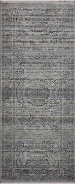 Indian Jaipur Grey Runner 6 ft and Smaller Wool and Raised Silk Carpet 147975