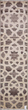 Indian Jaipur White Runner 10 to 12 ft Wool and Raised Silk Carpet 147977