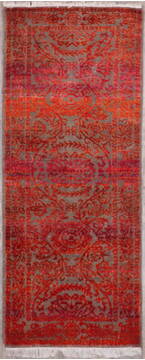 Indian Jaipur Red Runner 6 ft and Smaller Wool and Raised Silk Carpet 147980