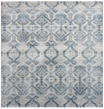 Indian Jaipur Grey Square 7 to 8 ft Wool and Raised Silk Carpet 147986