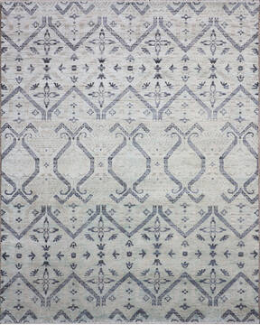 Indian Jaipur Light Blue Rectangle 8x10 ft Wool and Raised Silk Carpet 147988