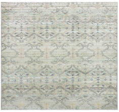 Indian Jaipur Green Square 5 to 6 ft Wool and Raised Silk Carpet 147989
