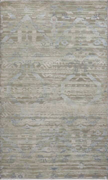 Indian Jaipur Grey Rectangle 3x5 ft Wool and Raised Silk Carpet 147992