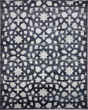 Indian Jaipur Black Rectangle 8x10 ft Wool and Raised Silk Carpet 147996