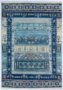 Chobi Blue Hand Knotted 4'1" X 5'11"  Area Rug 700-147999