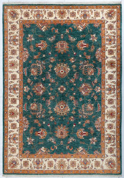 Afghan Chobi Green Rectangle 5x8 ft Wool Carpet 148005