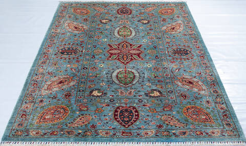 Chobi Green Hand Knotted 61 X 82 Area Rug 700-148012 Image 1