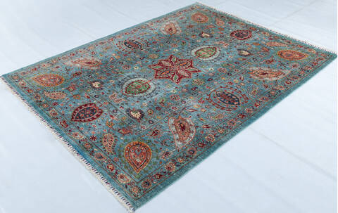Chobi Green Hand Knotted 61 X 82 Area Rug 700-148012 Image 2