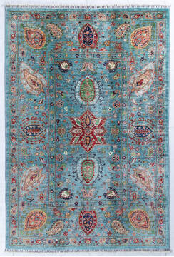 Afghan Chobi Green Rectangle 5x8 ft Wool Carpet 148014