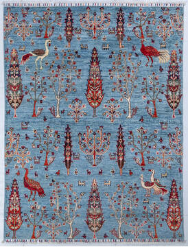 Afghan Chobi Blue Rectangle 5x7 ft Wool Carpet 148021