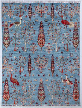 Chobi Blue Hand Knotted 5'4" X 6'7"  Area Rug 700-148021