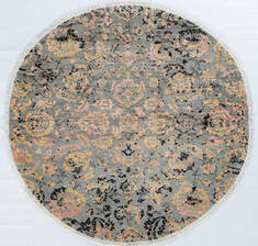 Chobi Beige Round Hand Knotted 6'1" X 6'1"  Area Rug 700-148040