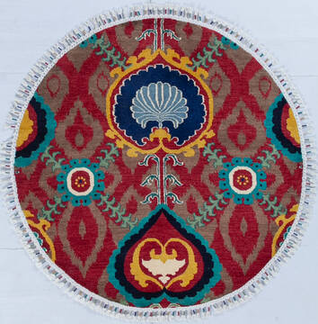 Pakistani Chobi Red Round 4 ft and Smaller Wool Carpet 148041