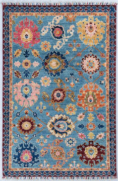 Afghan Chobi Light Blue Rectangle 4x6 ft Wool Carpet 148042