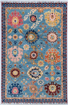 Chobi Light Blue Hand Knotted 3'10" X 5'11"  Area Rug 700-148042