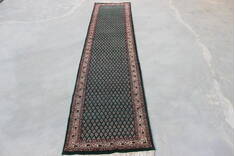 Indian vintage Green Runner 10 to 12 ft Wool Carpet 148049