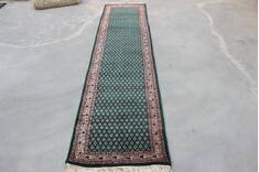 Indian vintage Green Runner 10 to 12 ft Wool Carpet 148050