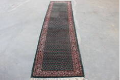 Indian vintage Green Runner 10 to 12 ft Wool Carpet 148056