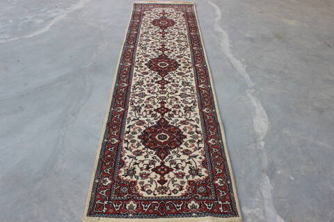 Kashan Beige Runner Hand Knotted 26 X 100  Area Rug 902-148059 Image 0