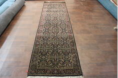 Kashan Black Runner Hand Knotted 2'6" X 10'0"  Area Rug 902-148061