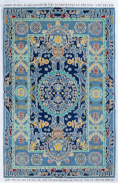 Afghan Chobi Light Blue Rectangle 4x6 ft Wool Carpet 148075