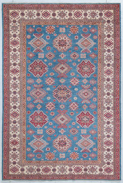 Afghan Kazak Light Blue Rectangle 7x10 ft Wool Carpet 148076