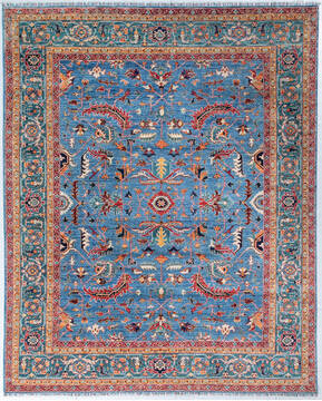Afghan Chobi Light Blue Rectangle 8x10 ft Wool Carpet 148077