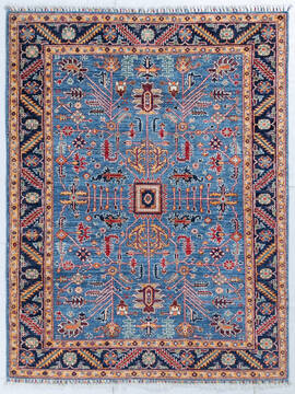 Afghan Chobi Light Blue Rectangle 5x7 ft Wool Carpet 148078