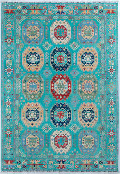 Afghan Kazak Green Rectangle 7x10 ft Wool Carpet 148094